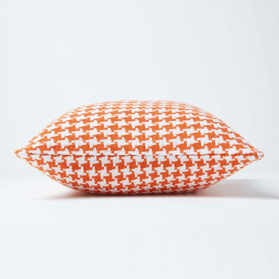image 1 of Homescapes Houndstooth Cotton Cushion Cover Orange - 60 x 60 cm | Orange | Orange | 60 x 60 cm