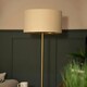image 1 of ValueLights Tavel Brushed Gold Floor Lamp with Table and Beige/Gold Shade Cream