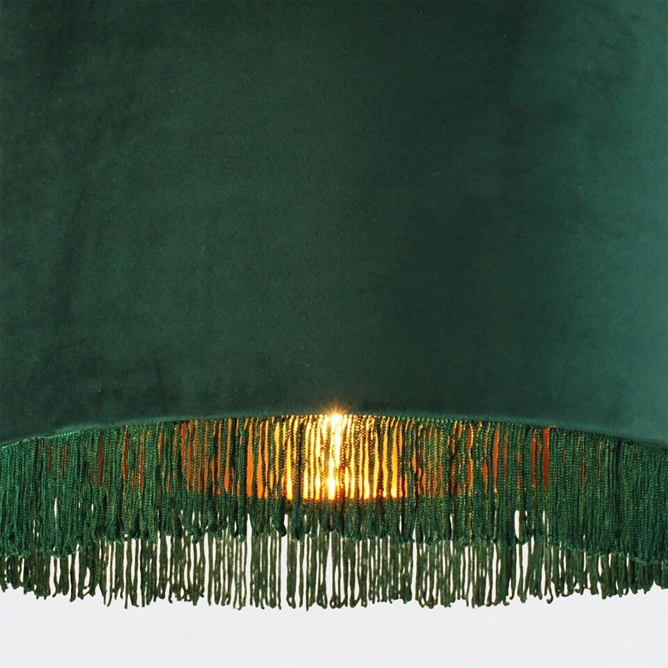 image 1 of First Choice Lighting Set of 2 Spruce Green Velvet With Gold Inner Tassled Light Shades Green | Gold