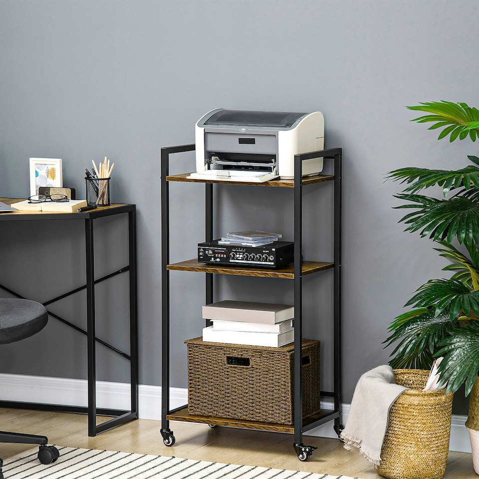 image 1 of HOMCOM 3-Tier Printer Stand, Utility Cart, Rolling Trolley Adjustable Shelves