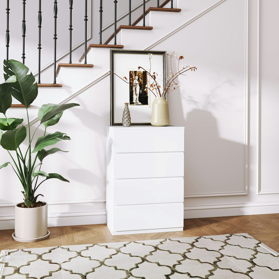image 1 of HOMCOM Bedroom Chest of Drawers, 4 Drawers Dresser, Drawer Unit, White