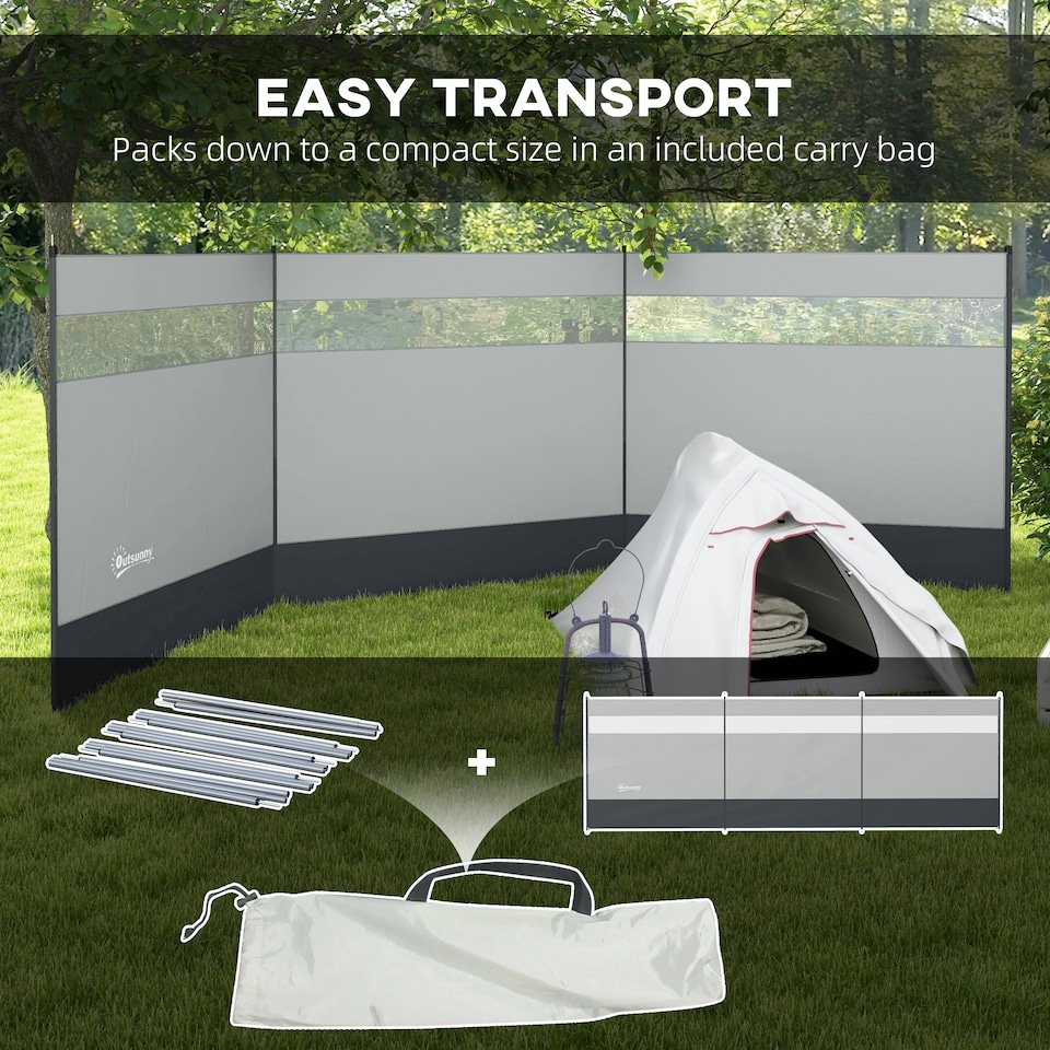 image 1 of Outsunny Camping Windbreaks with Clear Windows and Carry Bag, 440 x 140cm, Grey