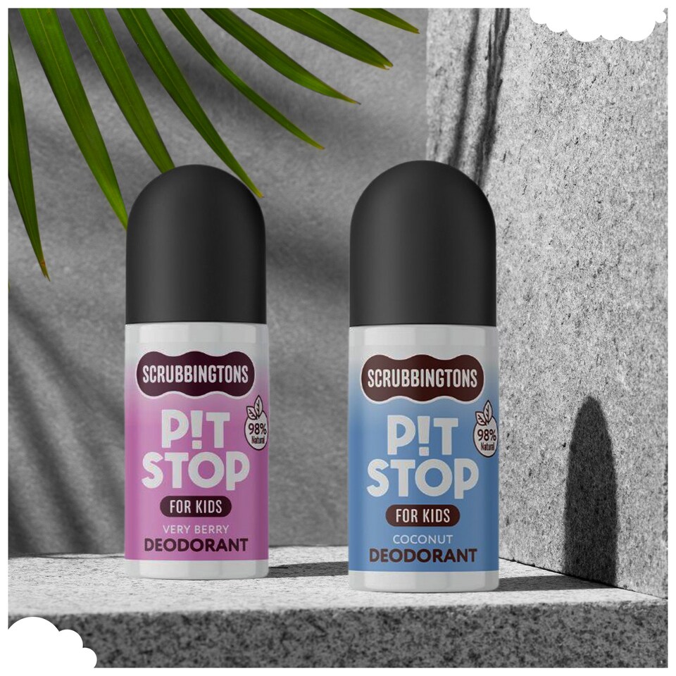 image 1 of Scrubbingtons Pit Stop Kids Deodorant Natural Roll On For Children, Teens Natural Ingredients For Sensitive Skin Paediatrician approved, Aluminium & Alcohol Free, Very Berry 75ml x 4 | White | White | 4