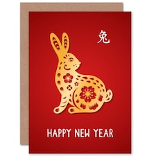 Lunar Calendar Year Of The Rabbit Gold Red Chinese New Year Card