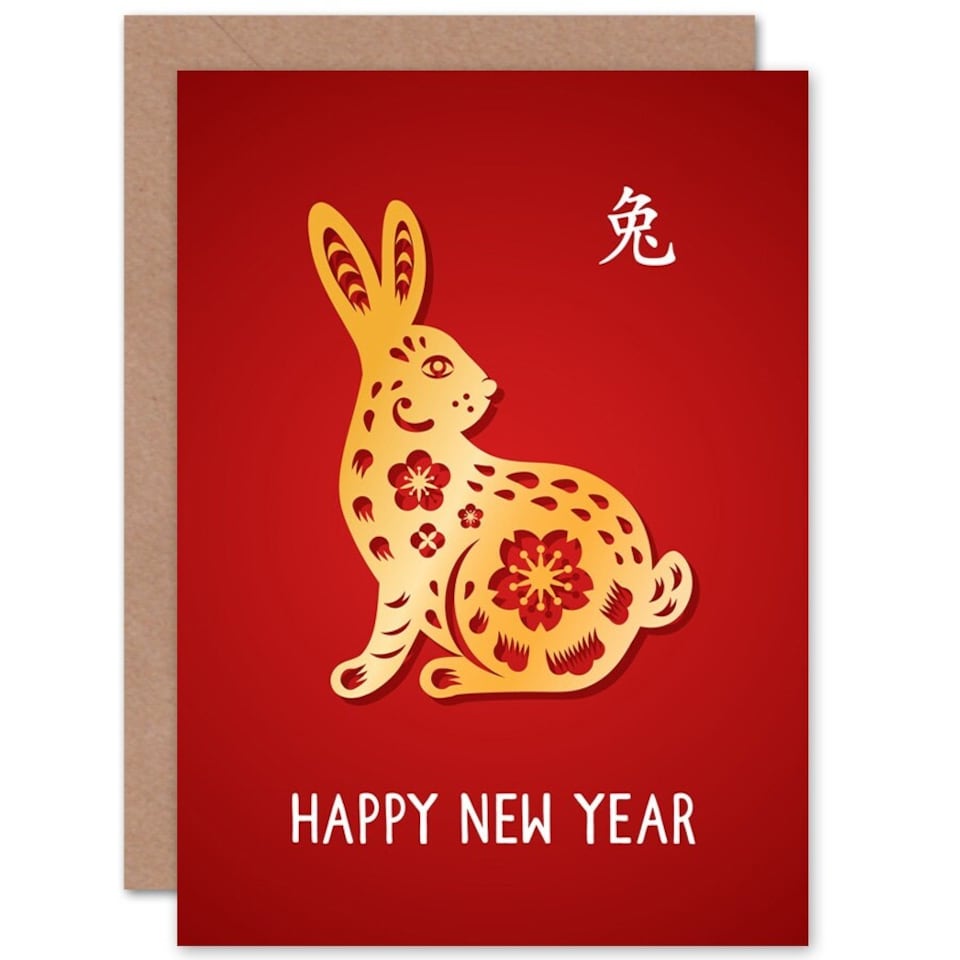 image 1 of Lunar Calendar Year Of The Rabbit Gold Red Chinese New Year Card