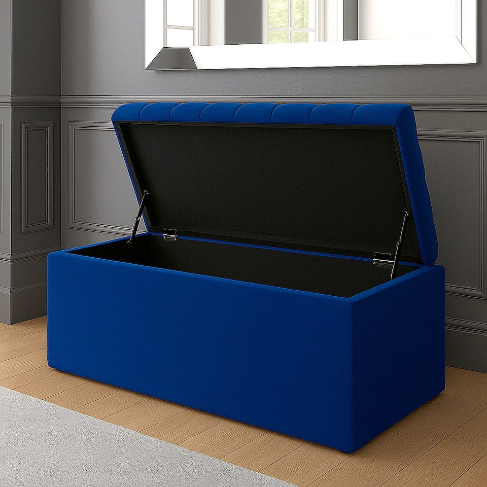 image 1 of 180cm SD Ottoman Storage Box, Sapphire Blue Velvet Upholstered Chesterfield Storage Ottoman Box