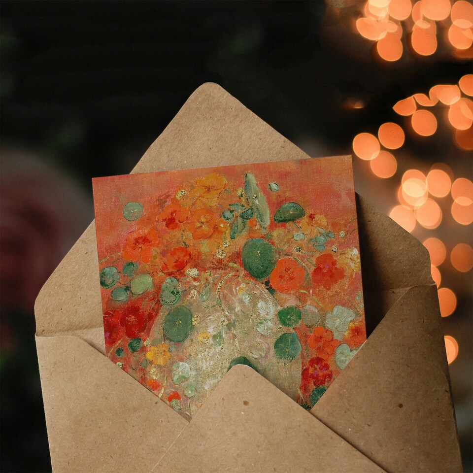 image 1 of Odilon Redon Art Card Nasturtium Flowers Floral Painting