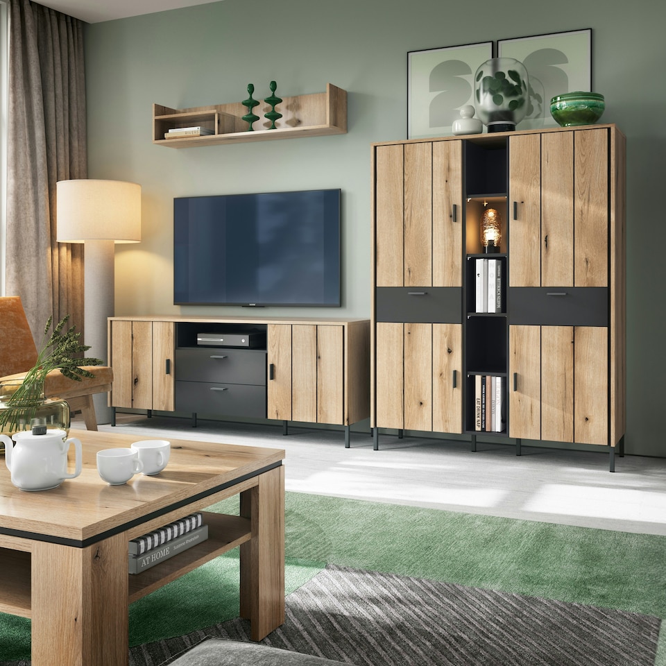 image 1 of Arundel Wardrobe 4 Door 2 Drawer in Oak/Grey