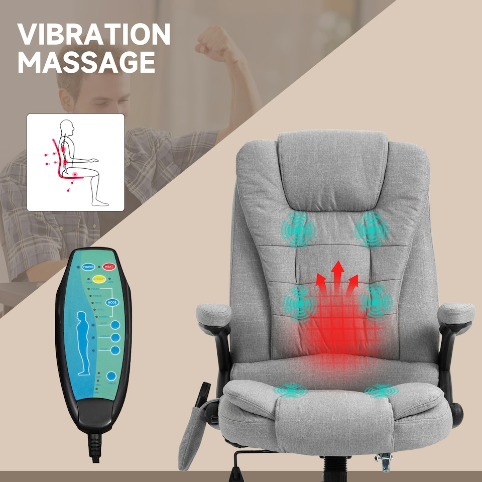 image 1 of Vinsetto Office Chair w/ Heating 6-Point Massage Relaxing Reclining Grey