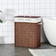 image 2 of HOMCOM 100L Laundry Basket with Lid String Handles, 2 Section Collapsible Hamper Removable Lining Foldable Water-Resistant Dirty Clothes Storage, Brown