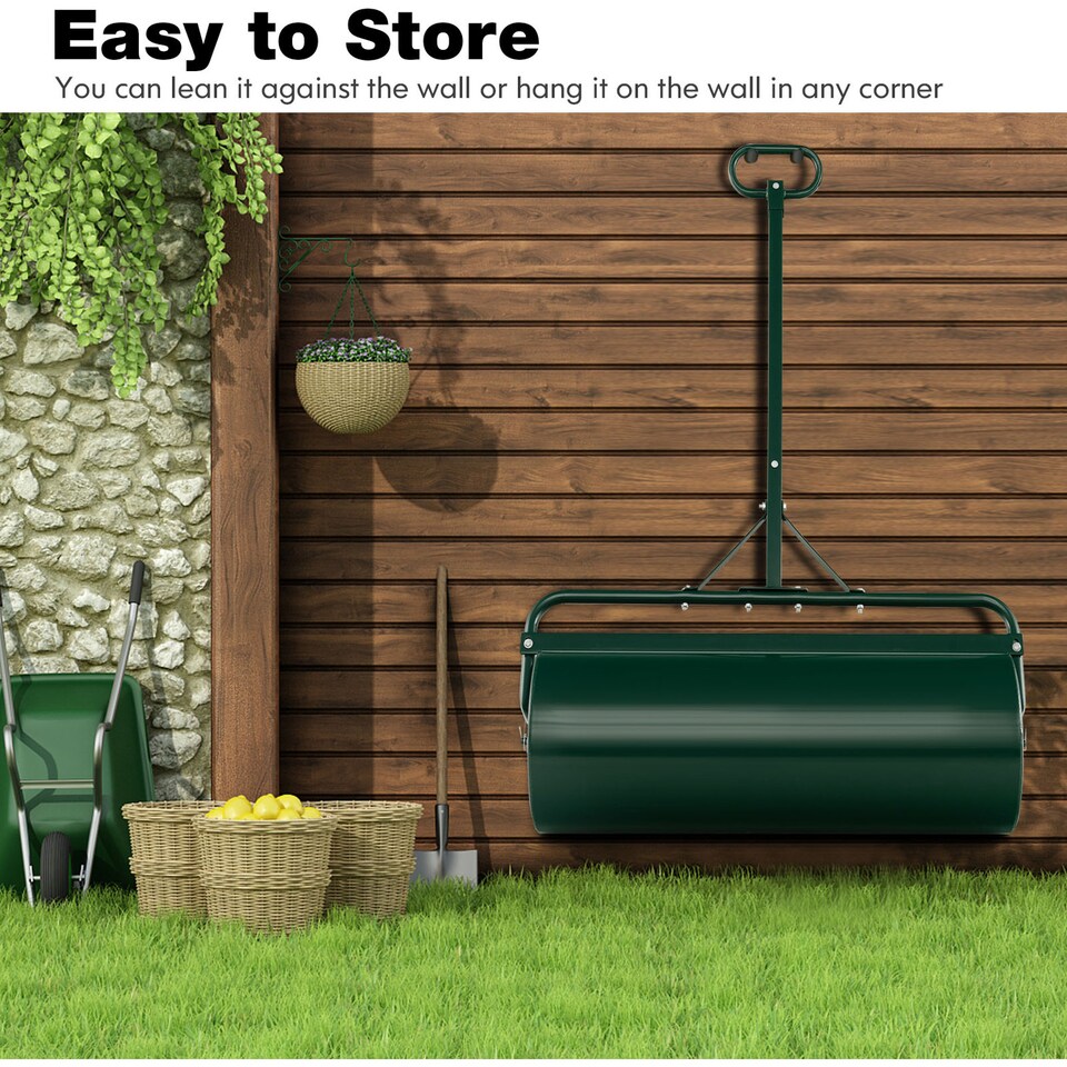 image 1 of COSTWAY Metal Lawn Roller Push/Tow-Behind Lawn Roller-Green