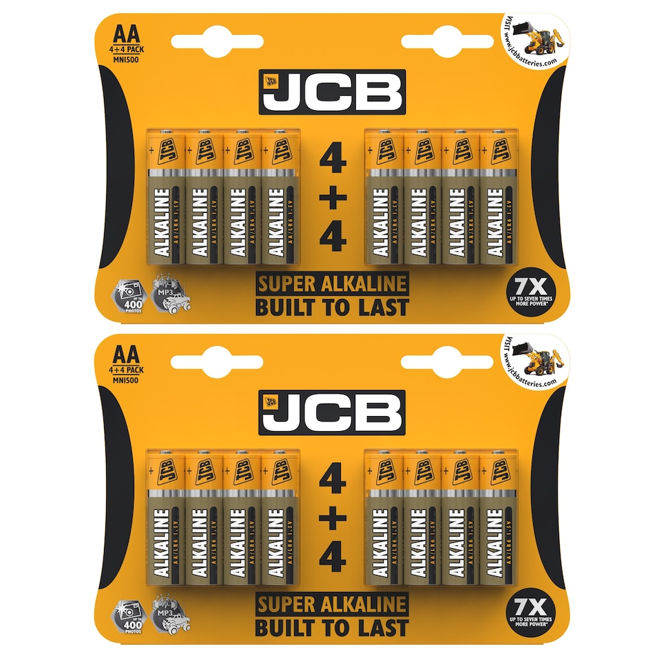 2x JCB AA Super Alkaline Batteries - Pack of 4+4 | Multi | AA | 8