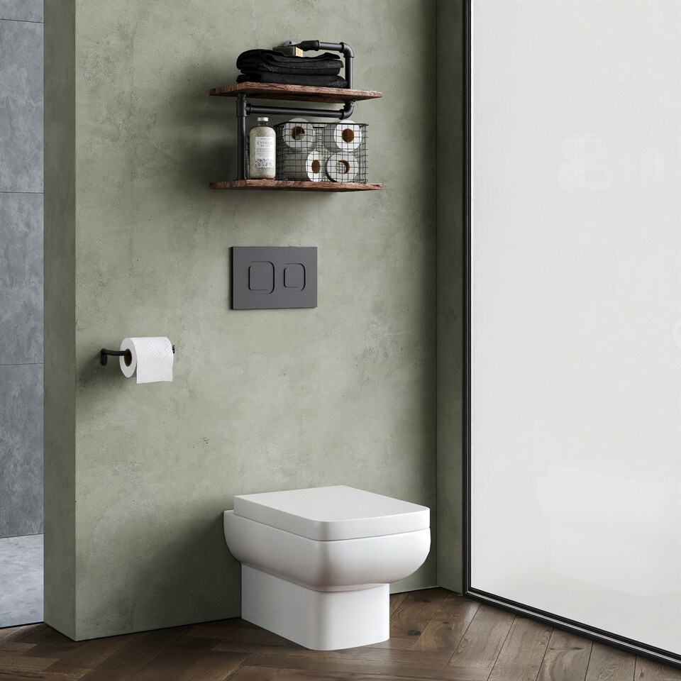 image 1 of Alba Square Wall Hung Ceramic Toilet Pan & Soft Close & Seat, 400mm - Balterley