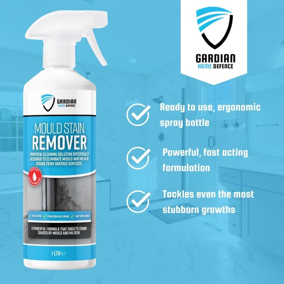image 1 of Gardian Mould Remover Spray - 1 Litre - Powerful Anti Mould Spray to Remove Mould and Mildew Stains From Walls, Tiles, and Other Various Surfaces - Fast-Acting, Easy to Use Black Mould Remover