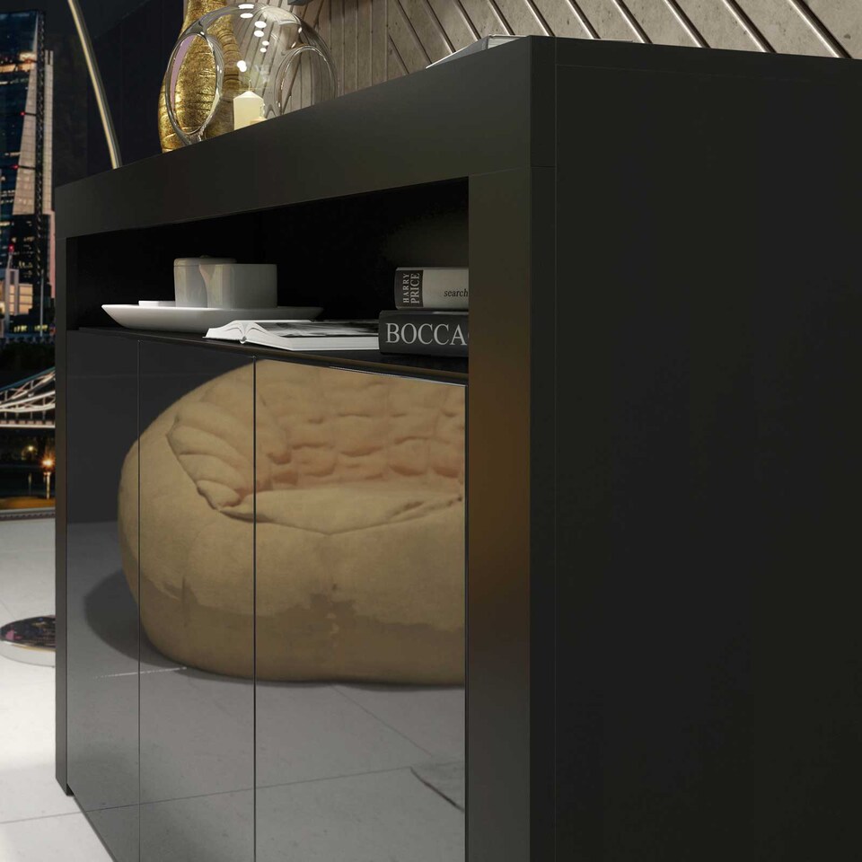 image 1 of TV Unit TV Stand Sideboard Storage Cabinet Cupboard Black High Gloss 155cm