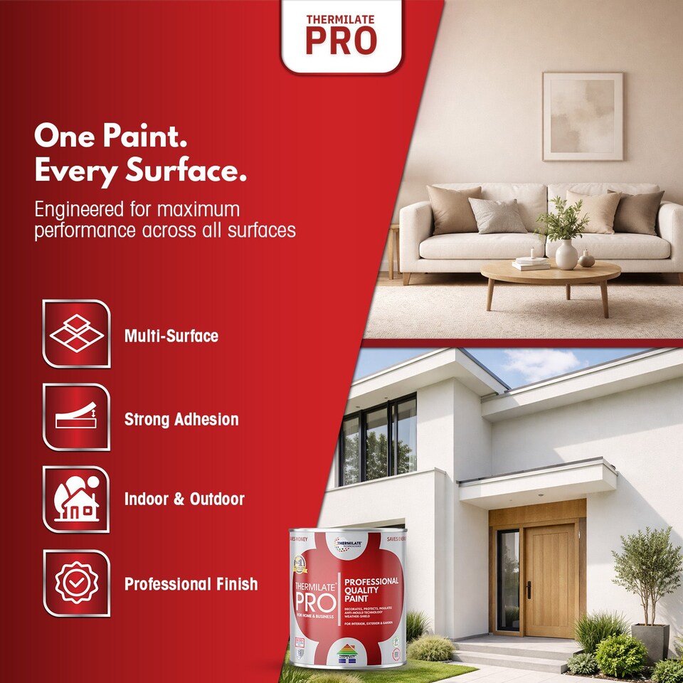 image 1 of Thermilate PRO FLEX Interior & Exterior Paint - Multi-Surface Paint & Primer - All-in-One - Ultra White - 5L - Matt