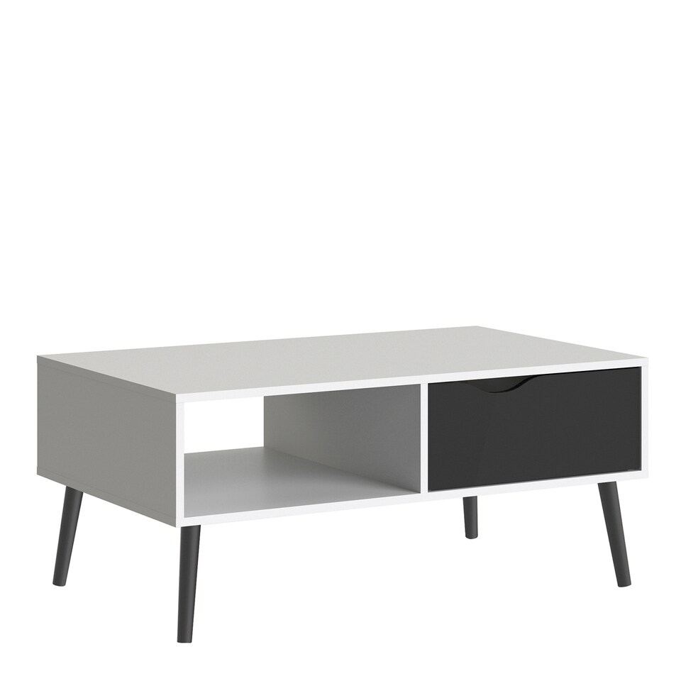 image 1 of Oslo Coffee Table 1 Drawer 1 Shelf in White and Black Matt