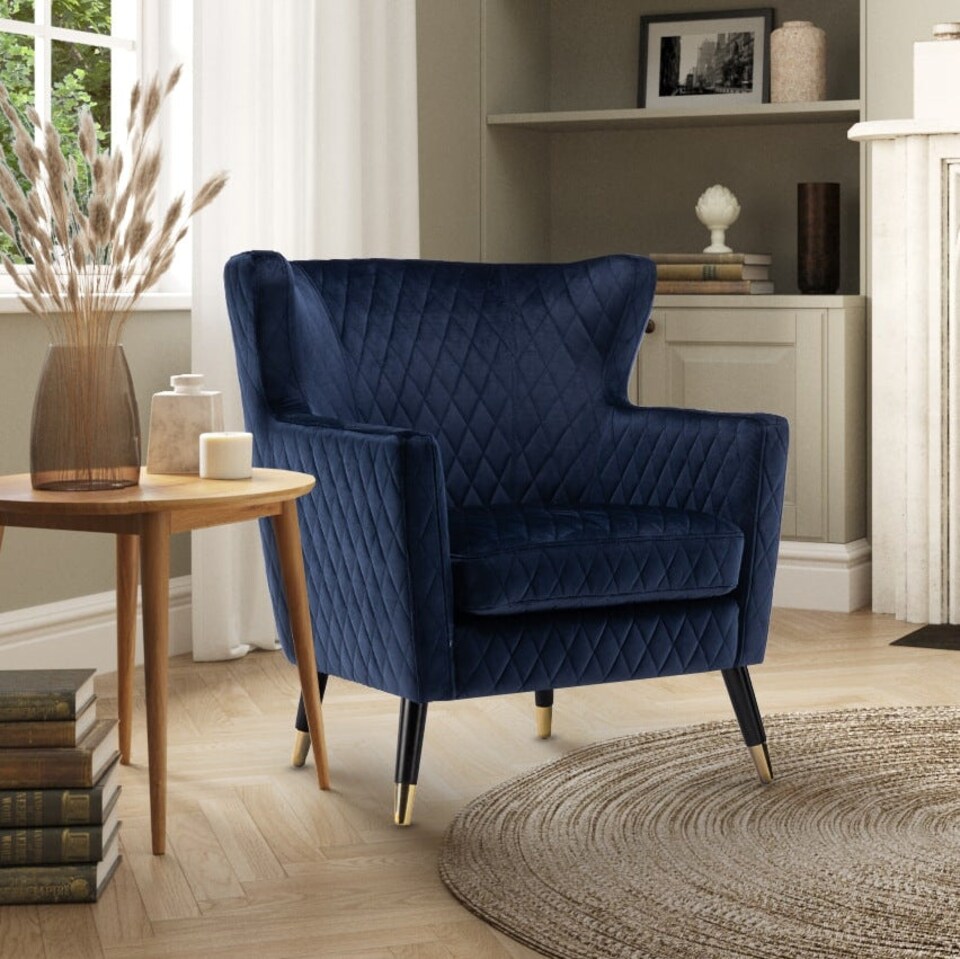 image 1 of Velvet Navy Blue Alessia Accent Chair