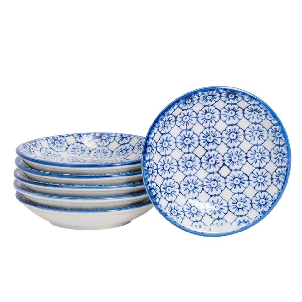 image 1 of Nicola Spring Hand-Printed Sauce Dishes - 10cm - Navy - Pack of 6 | Blue | Blue