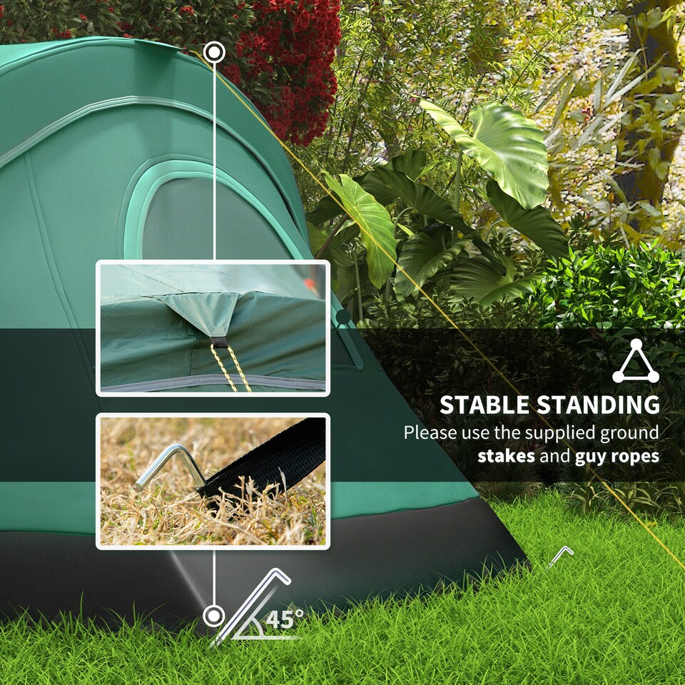 image 1 of Outsunny 5 Man Camping Tent, 3000mm Hiking Shelter, Dark Green