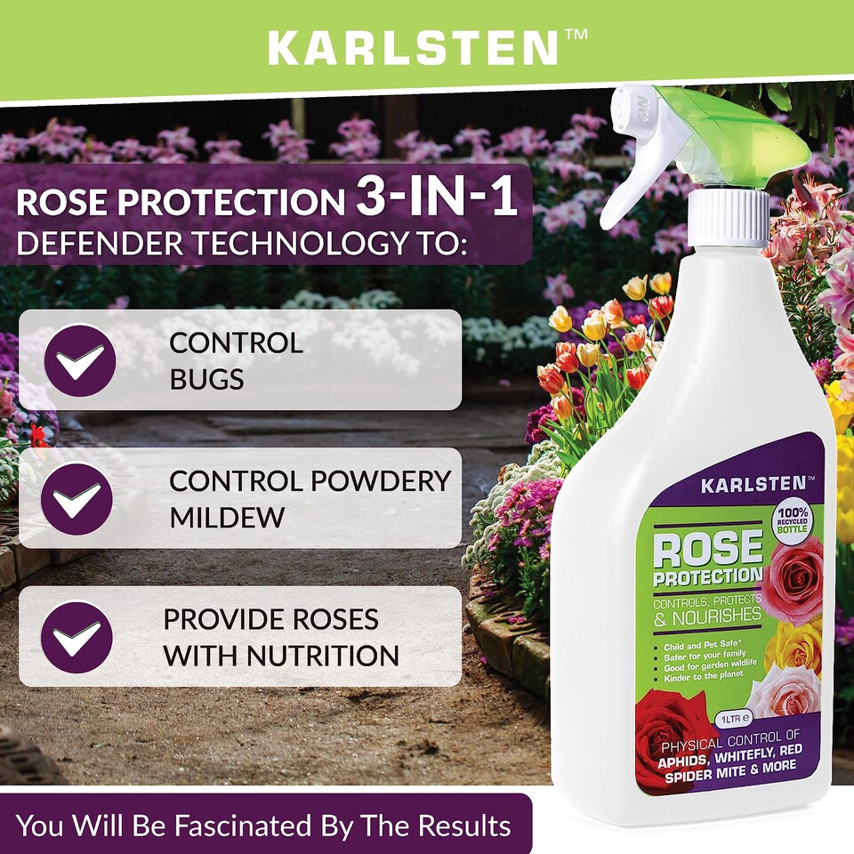 image 1 of Karlsten 3-in-1 Rose Protection Spray | Kills Aphids, Whiteflies & Spider Mites | Prevents Powdery Mildew, Black Spot & Fungal Diseases | Rose Feed & Plant Tonic for Stronger, Healthier Growth