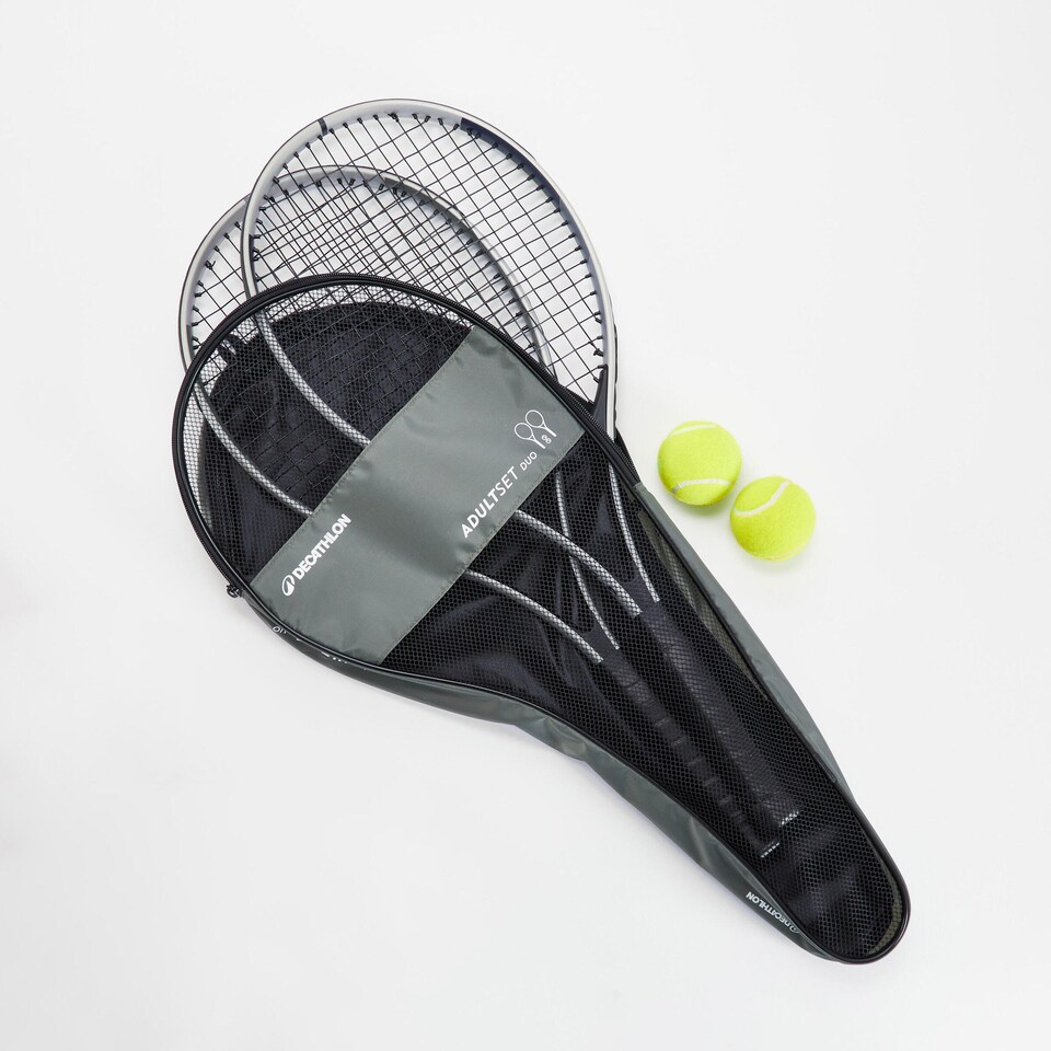 image 1 of Decathlon Duo Adult Essential Tennis Set - 2 Rackets + 2 Balls + 1 Bag