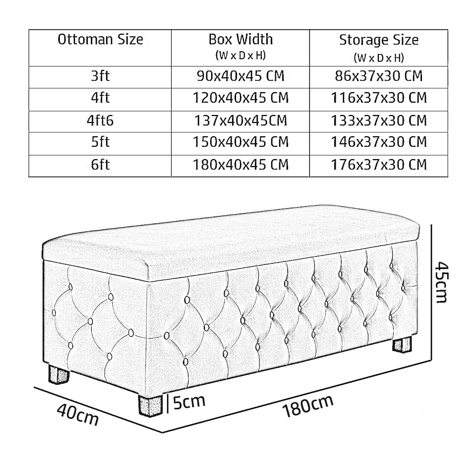 image 1 of 180cm Wide Empire Ottoman Storage Box with Legs, Red Velvet Chesterfield Upholstered Ottoman Footstool Coffee Table