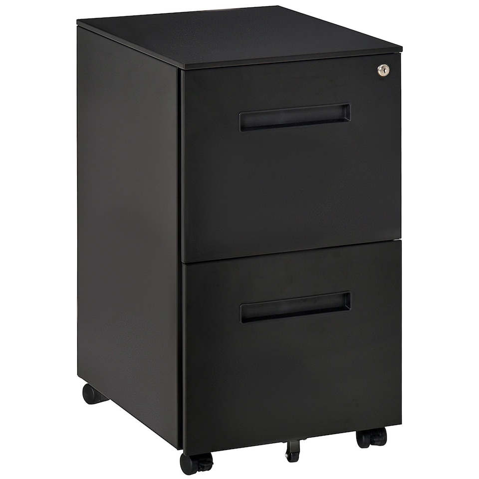 image 1 of Vinsetto Metal Mobile File Cabinet with Wheels, Lockable 2 Drawer Filing Cabinet for A4, Legal, Letter, Compact Under Desk Storage Unit with Pre-Assembled Body for Home Office, 39 x 48 x 67cm, Black