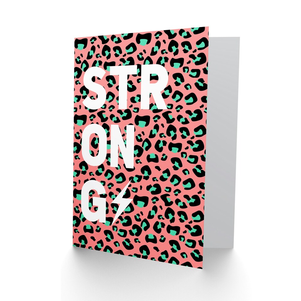 image 1 of Coral Green Strong Words Leopard Quote Card