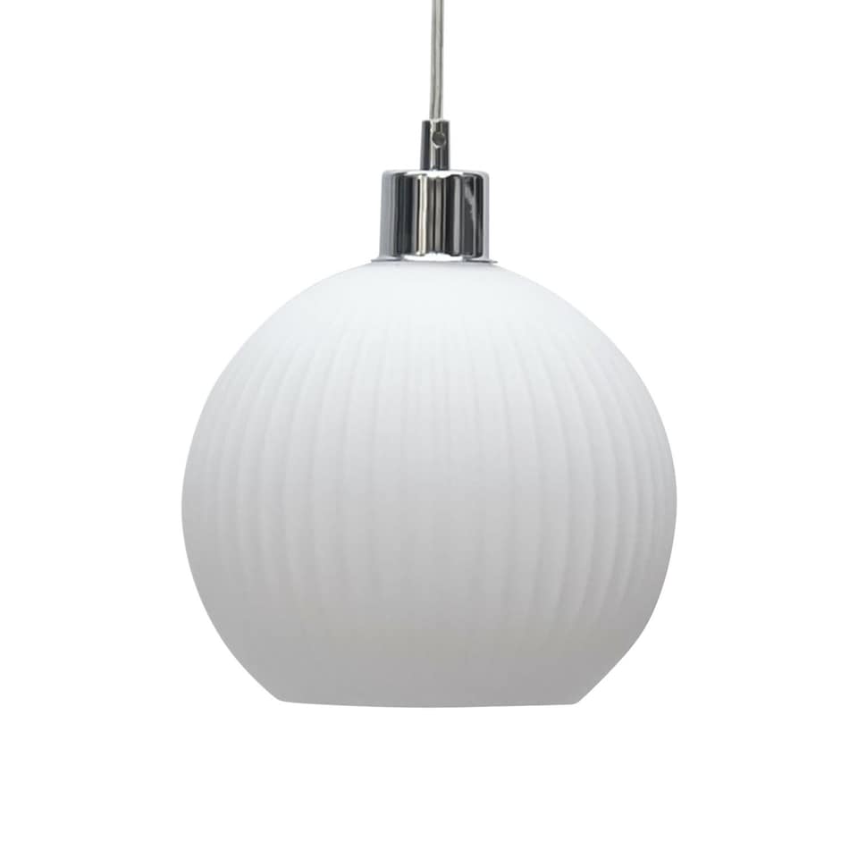 image 1 of Set of 2 Betchley - White Ribbed Glass Globe Easy Fit Pendant Shades | White | Medium | 2