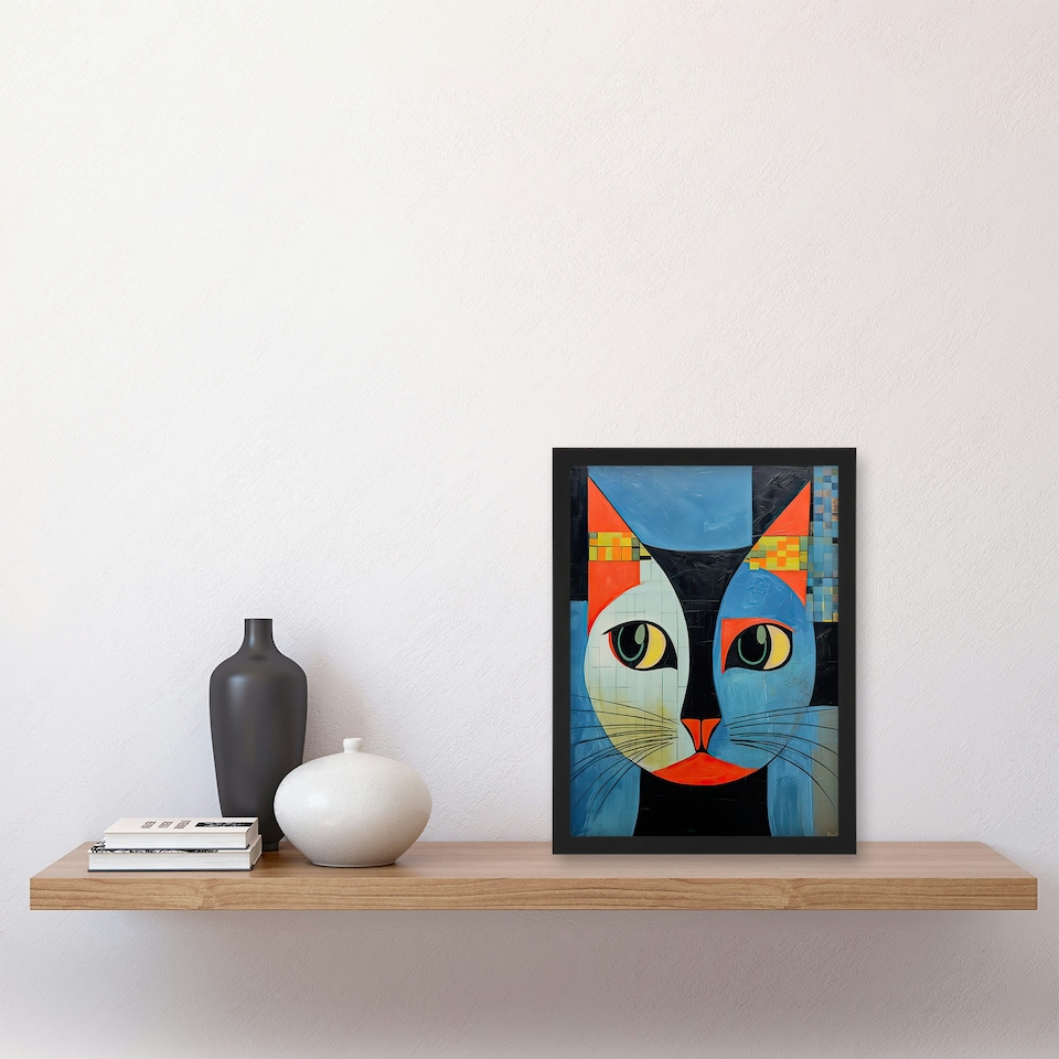 image 1 of Pawsitive Vibes Only Orange Abstract Cat Home Decor Black Framed Wall Art Print A4