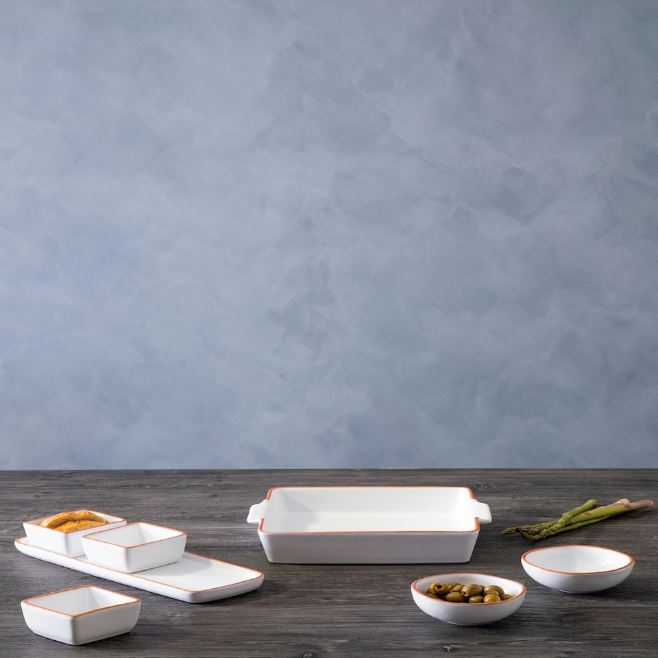 image 1 of Interiors By Premier Natural Terracotta Finish 3-Pc White Dip Bowls with Tray, Ceramic Dip Bowls & Tray Set, Dip Serving Dishes White