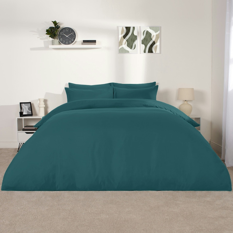 image 1 of OHS Soft Cosy Microfibre Plain Duvet Cover and Pillowcase Set Green | Teal | Super King