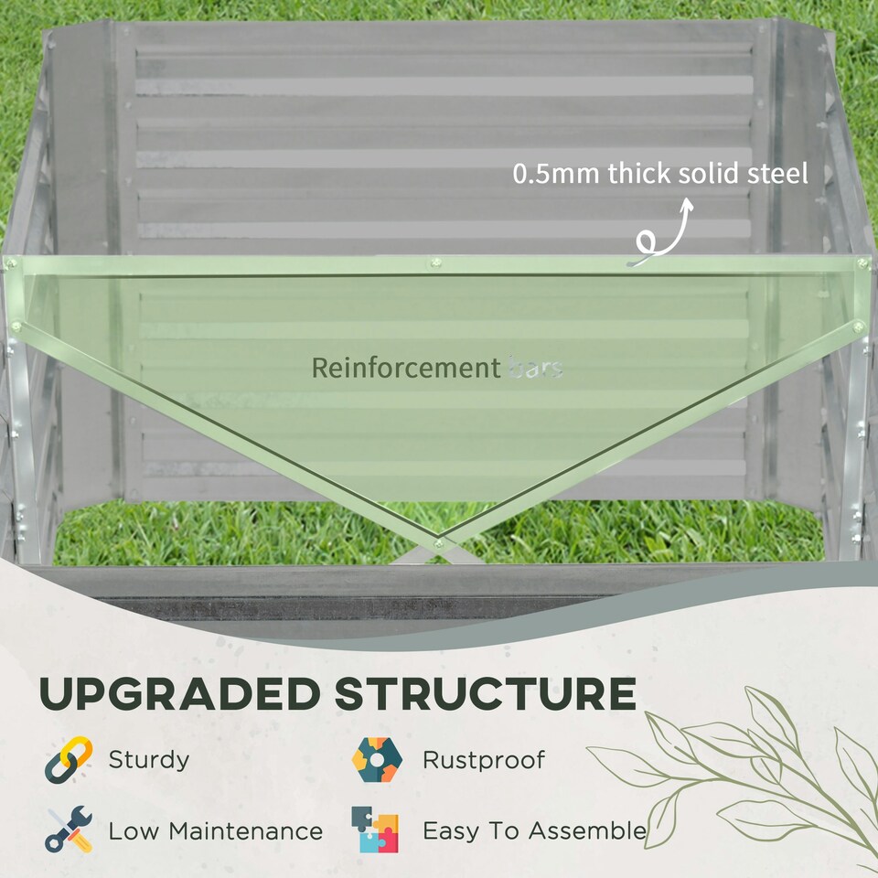 image 1 of Outsunny Galvanised Steel Outdoor Raised Bed w/ Reinforced Rods, Dark Grey