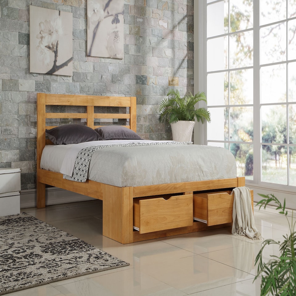 image 1 of New Bretton King Size 5ft Hardwood Oak Bed Frame with Drawers | Brown | King