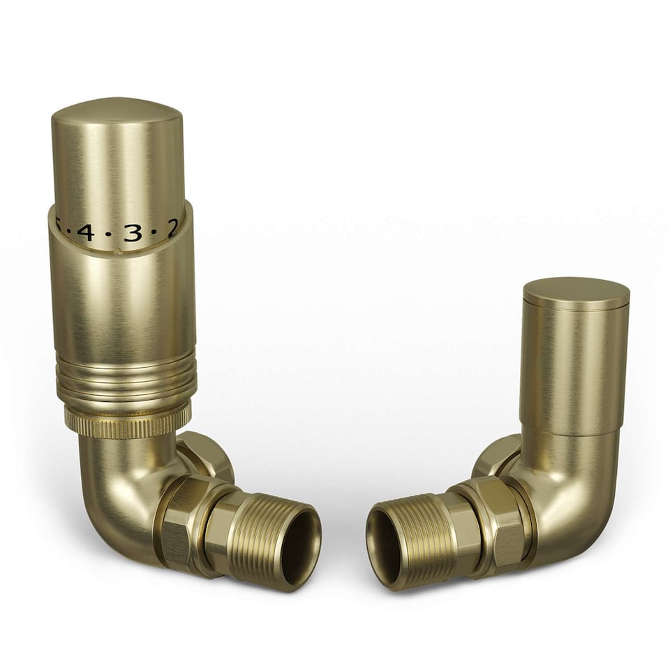 image 1 of Talus Bold - Brushed Brass Thermostatic Radiator Valve & Lockshield Corner 15mm