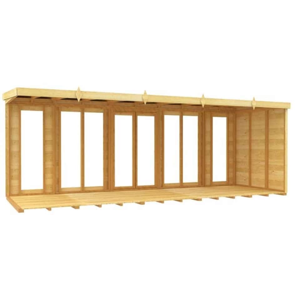 image 1 of 18ft x 6ft Pent Summer House (Full Height Window) - Wood - L178 x W533 x H201 cm | Brown