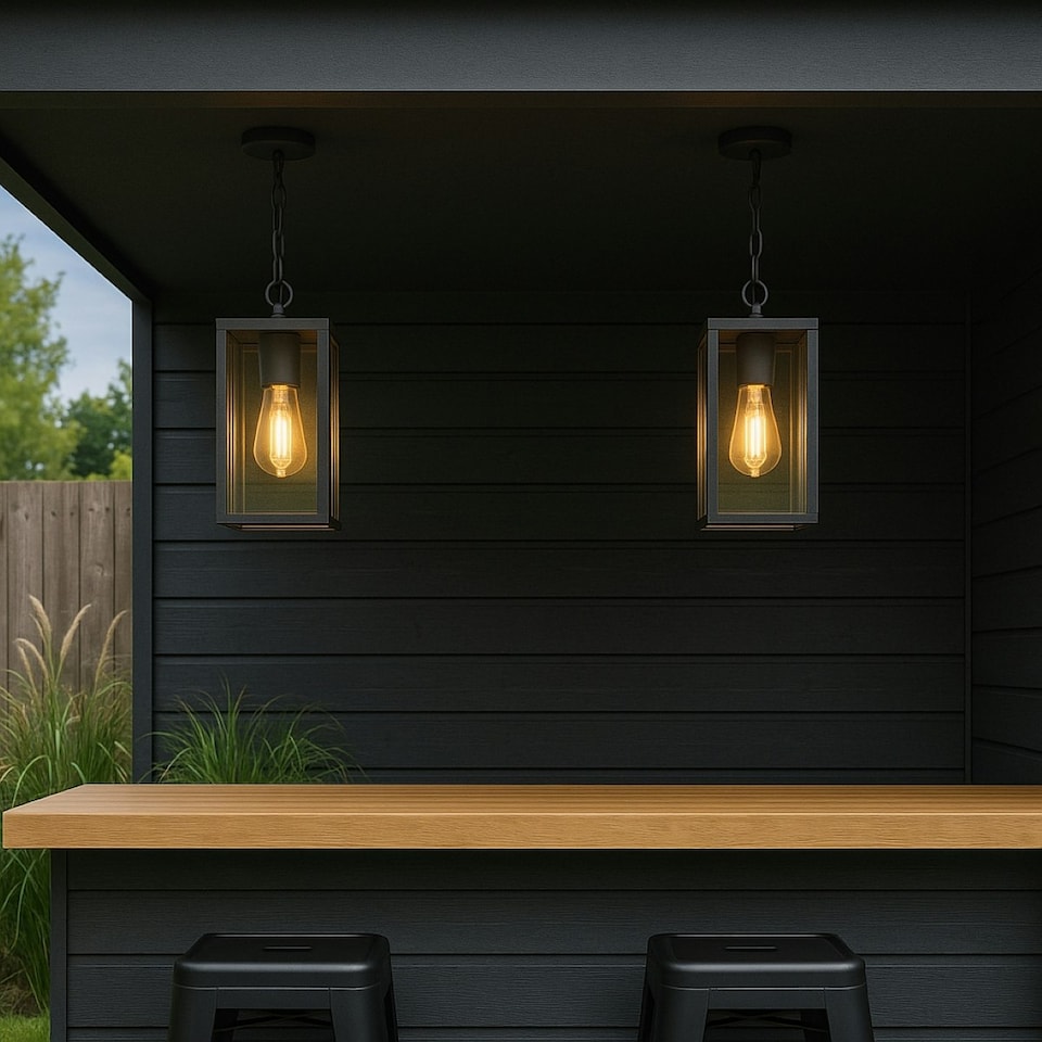 image 1 of CGC SIENNA Black Hanging Outdoor Porch Lantern Ceiling Light Black