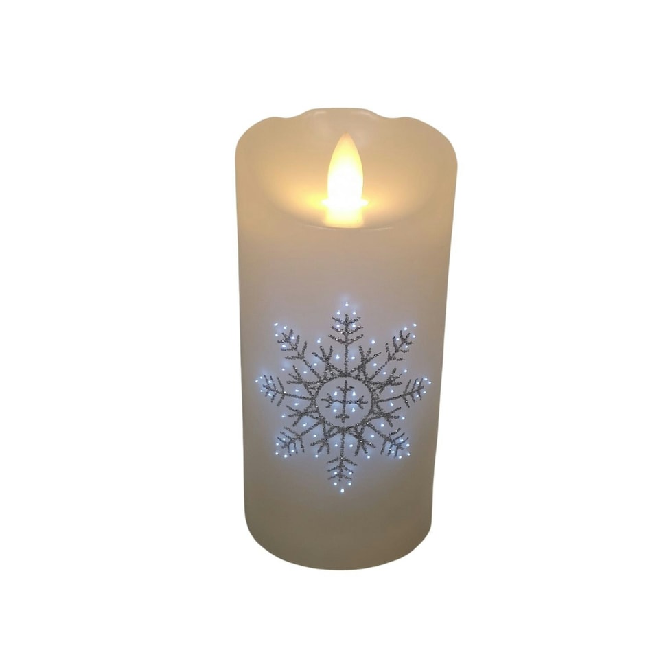 image 1 of 15cm Battery Operated Glitter Snowflake Dancing LED Candle Christmas Decoration with Thin Lines