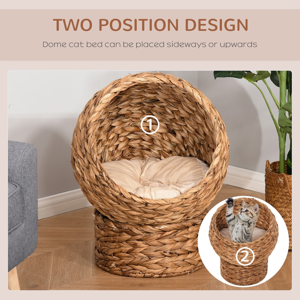 image 1 of PawHut Wicker Cat House, Raised Cat Bed with Cylindrical Base, 40 x 37 x 51 cm