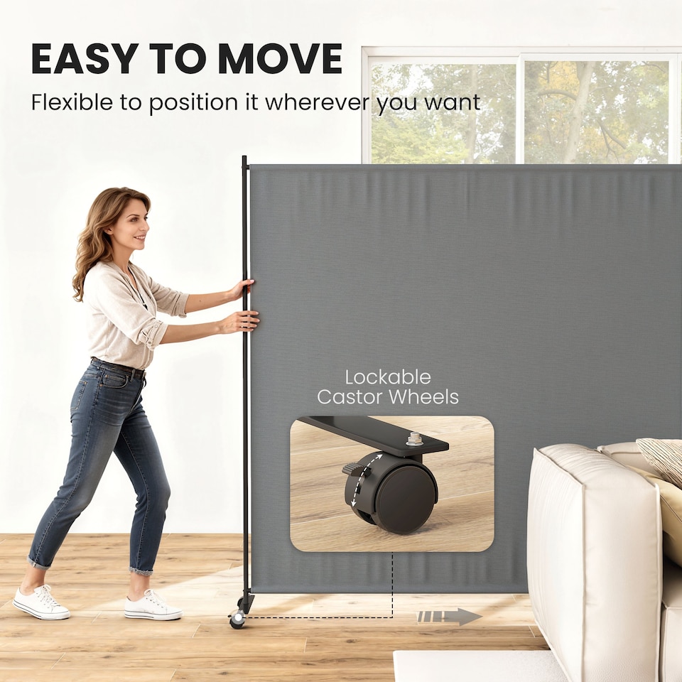 image 1 of Outsunny Room Divider with Wheels, 6ft Rolling Privacy Screen, Dark Grey | Grey | Dark Grey | 1
