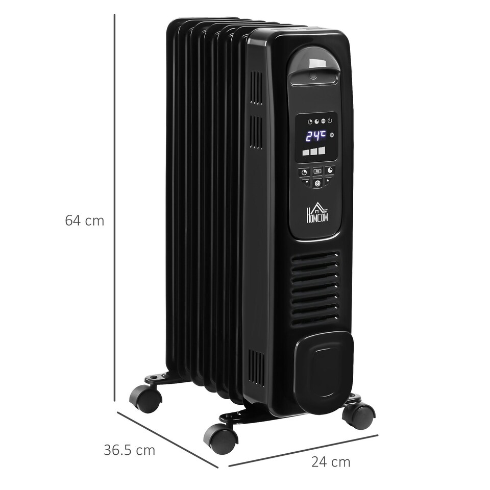 image 1 of HOMCOM Oil Filled Radiator Space Heater W/3 Heat Settings & Remote Control Black