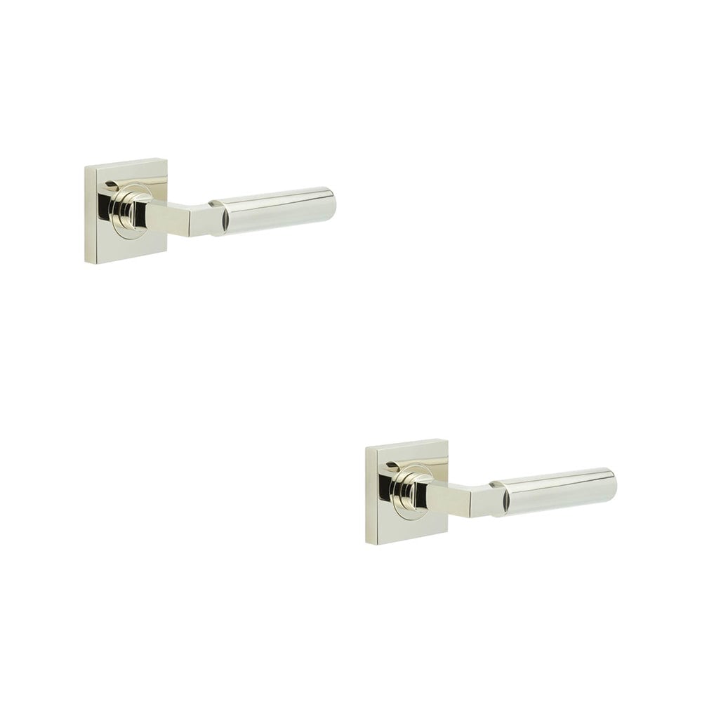 2 PACK Luxurious Polished Nickel Square Door Handle - Elegant Design for Home and Office - Solid Brass Interior Handle