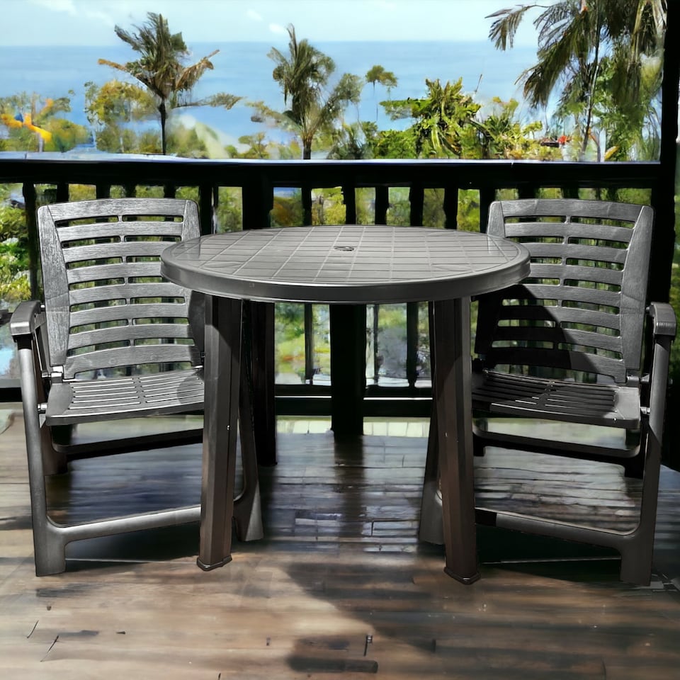 image 1 of Black Plastic Garden Table with Folding Chairs | Black | 3