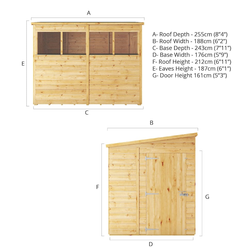 image 1 of 8 x 6 Garden Shed Pent Roof Wooden Shiplap Storage Shed Brown