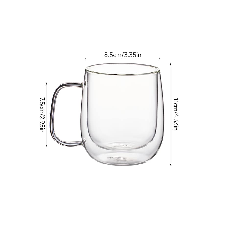 image 1 of Living and Home 2 Pcs 350 ml Double-Walled Borosilicate Glass Coffee Cups | Clear