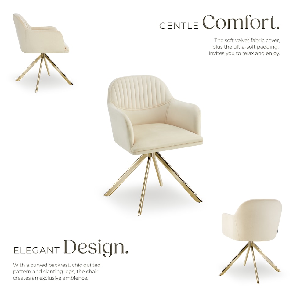 image 1 of Lounge Armchair Living Room Accent Chair 360 Swivel Slim Steel Legs Velvet Fabric | Cream | cream/gold | 2
