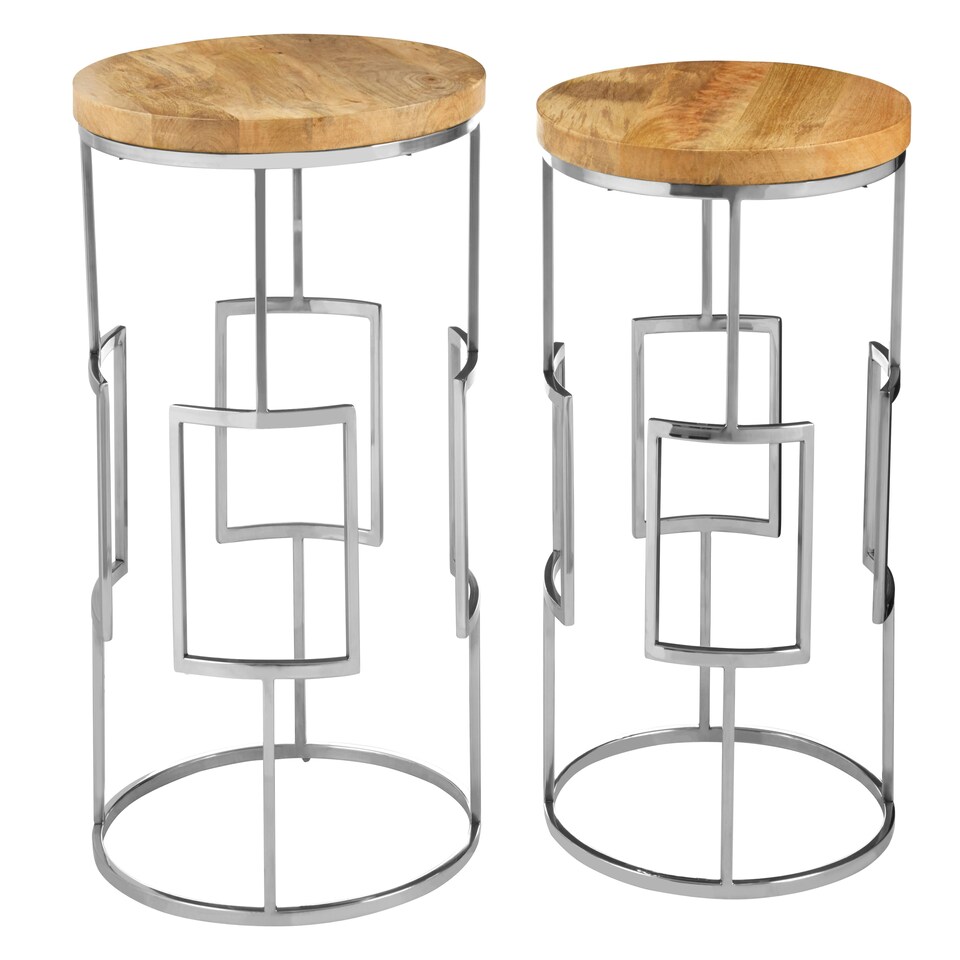 image 1 of Interiors by Premier Natural Mango Wood Nesting Side Tables, Set of 2 Modern Round Tables with Metal Base, Accent Tables