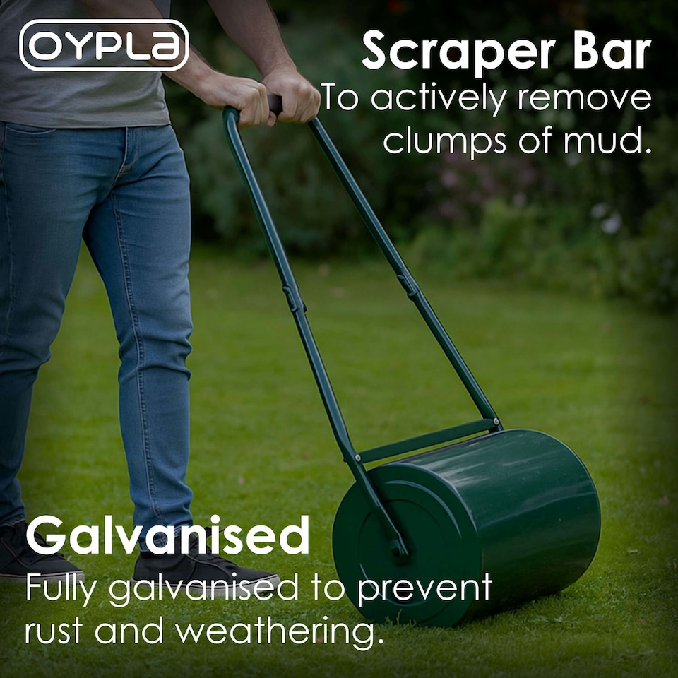 image 1 of Oypla Galvanised Garden Steel Lawn Roller 30 Litre Drum Scraper Bar & Collapsible Handle Create a Lawn Worthy of a Bowls Green