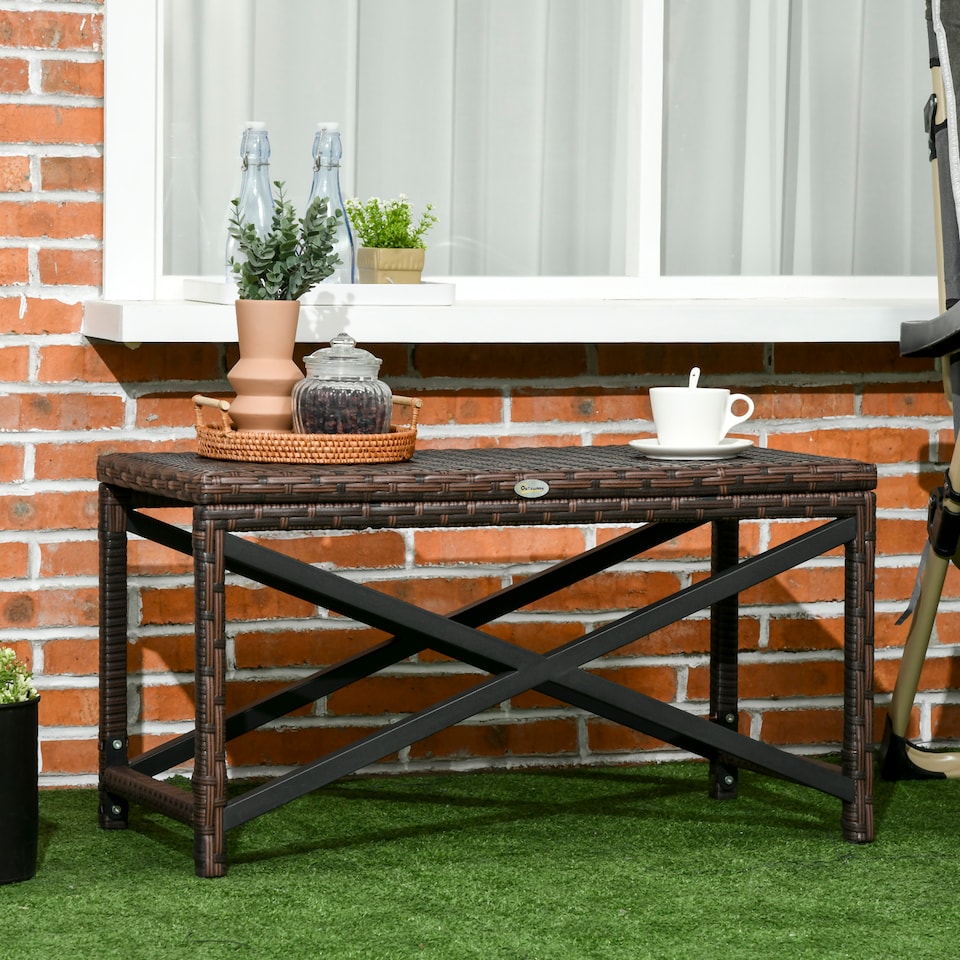 image 1 of Outsunny PE Wicker Outdoor Coffee Table, Rattan Side Table w/ Plastic Board